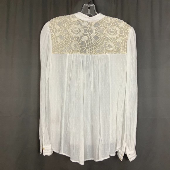 Free People Boho Canyon Rose White Long Sleeve Blouse Top Sz S - Picture 6 of 16